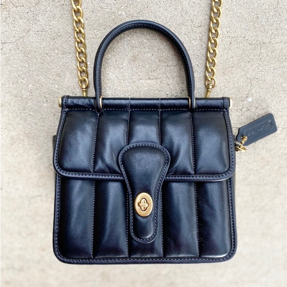 Quilted Coach Black Turnlock Crossbody/ Leather Brass Strap/ Like New